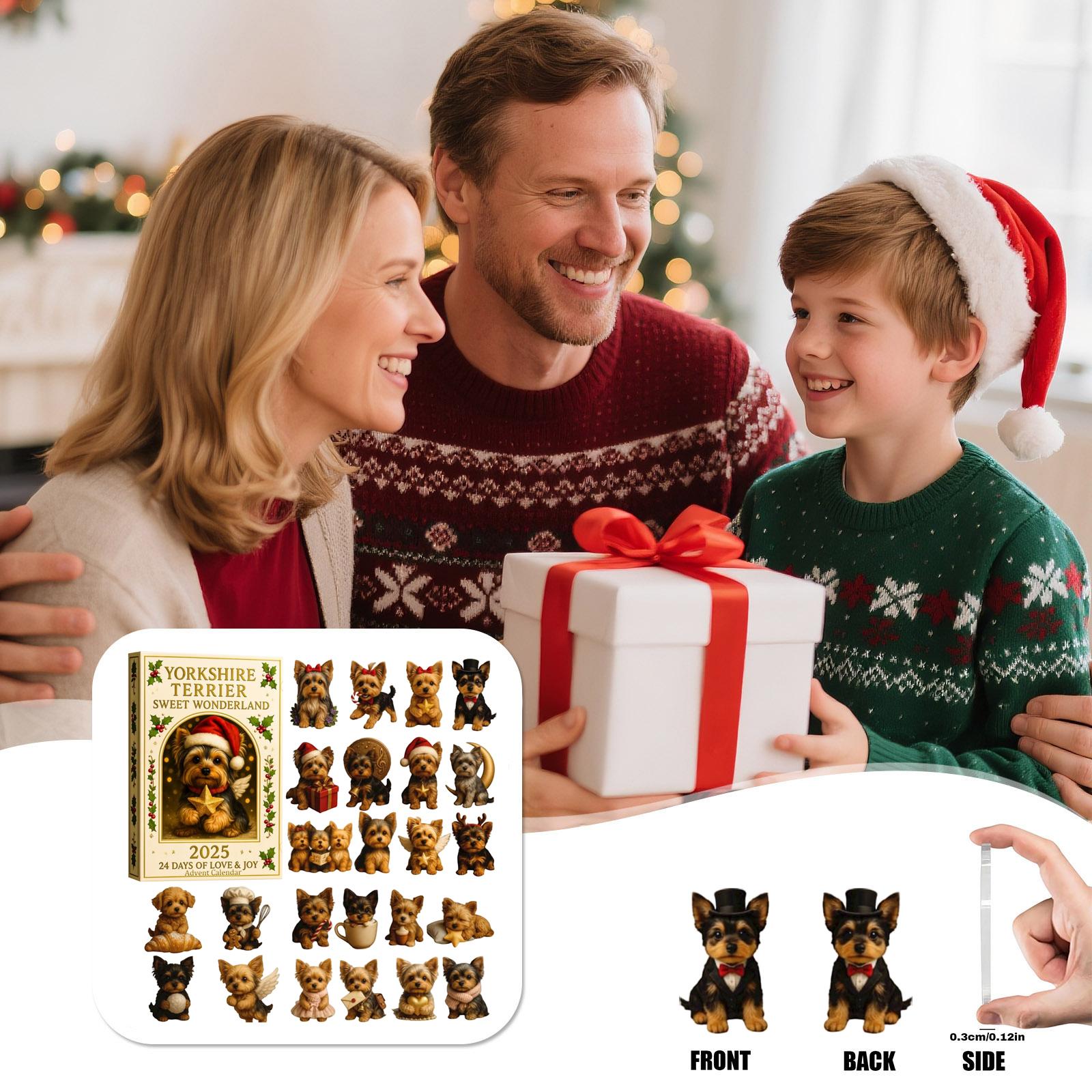 

Йоркширский терьер Сладкая страна чудес Адвент-календарь 2025, 24-дневный календарь обратного отсчета с 2D акриловыми праздничными фигурками-украшениями One Size