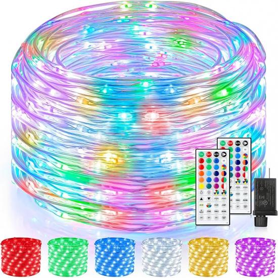 Mlambert 99Ft 300 LED Christmas String Lights Outdoor Indoor, 17 Solid Colors 8 Multicolors 8 Lighting Modes RGB Twinkle Fairy Rope Lights with