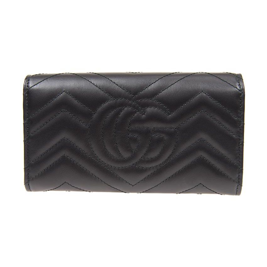 Gucci GG Marmont Lange Geldbörse Mit Goldenem Logo Gestepptes Leder Damen Geldbörse Schwarz 443436-DTD1T-1000