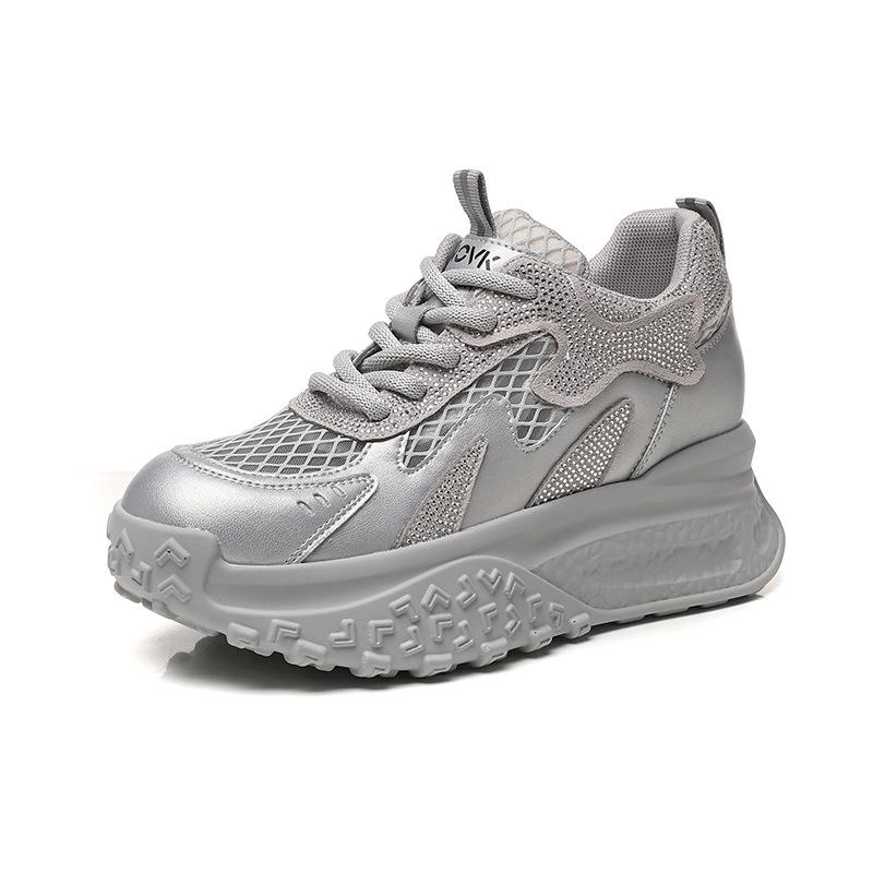 

Mesh women s spring and summer new sports low-top breathable single shoes muffin thick-soled dad shoes women 40 серебряный
