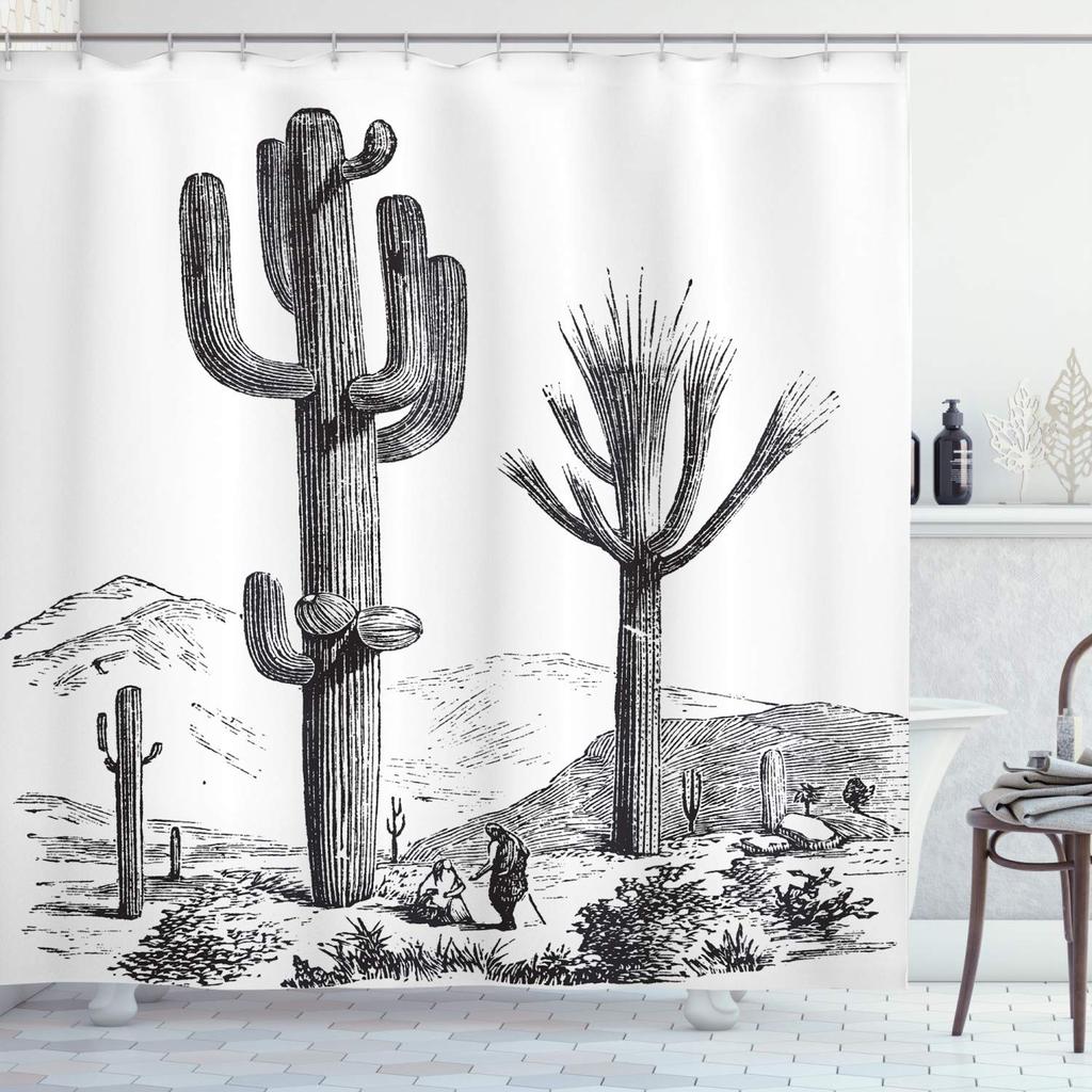 Cactus Shower Curtain,Western Nature Wild West Nature Sunset In Sonoran Desert Near Phoenix Fabric Saguaro Bathroom Curtain Sets