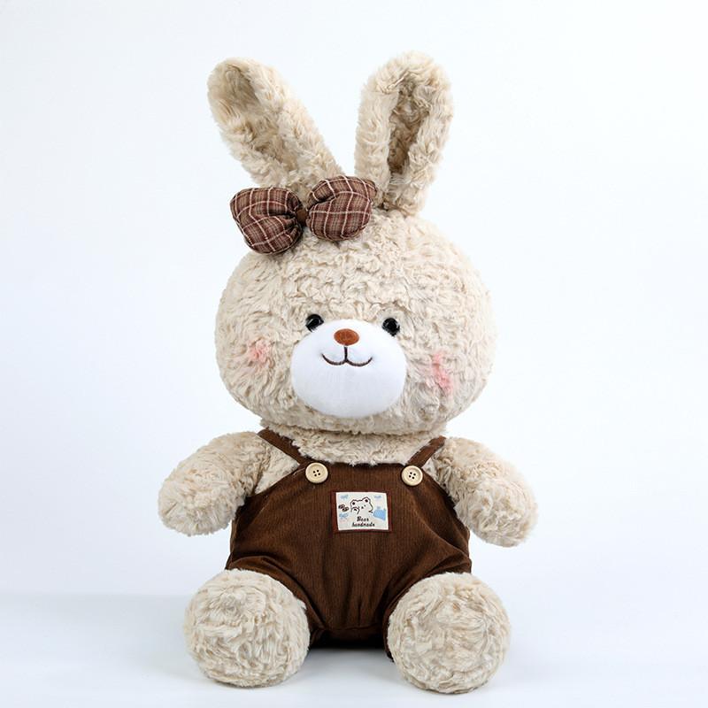 Plush Bunny Doll With Overalls For Kids Birthday Gift And Cuddle Comfort
