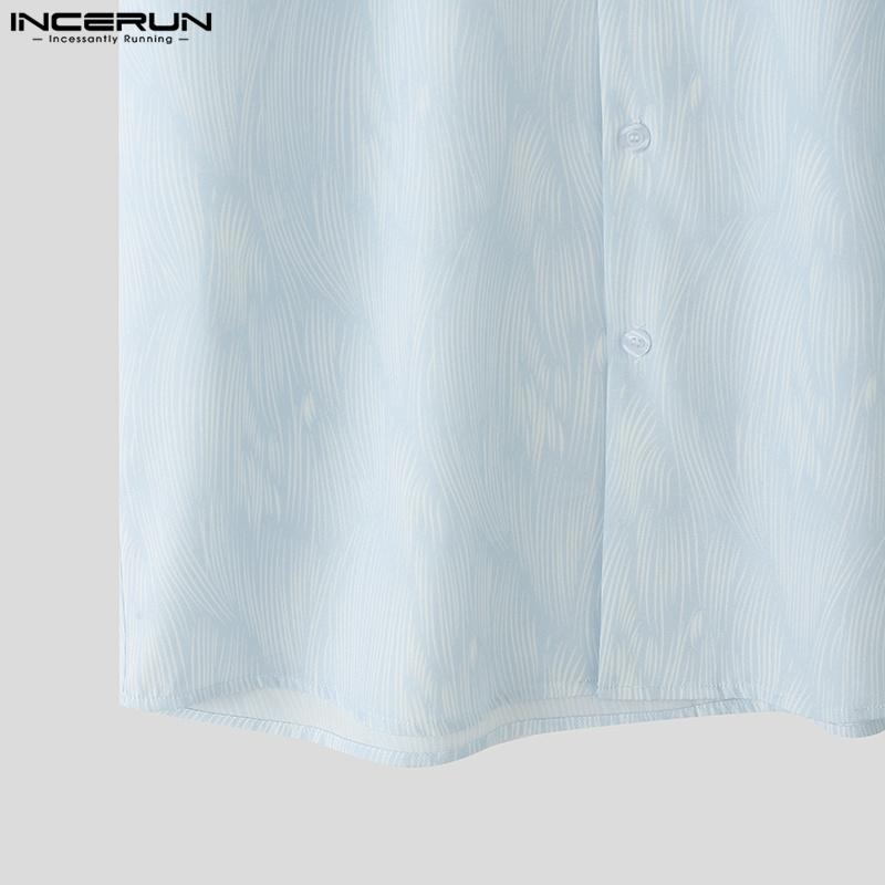 INCERUN Summer Oversized Men Lapel Neck Short Sleeve Print Casual Shirts
