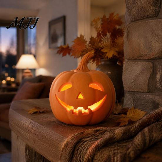 Gift for Halloween Lovers Pumpkin Lantern Ornament, Resin Hollow Tabletop Figurine, Farmhouse Thanksgiving Decor Decorative Table Centerpieces