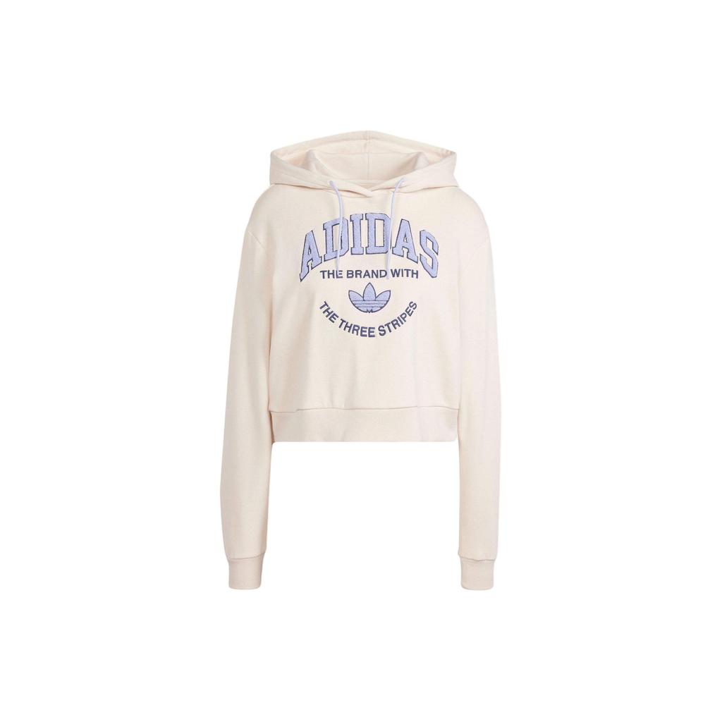Adidas Originals Vrct Letter Logo Embroidery Loose Long Sleeve Hoodie Women Hoodie Beige IR6035