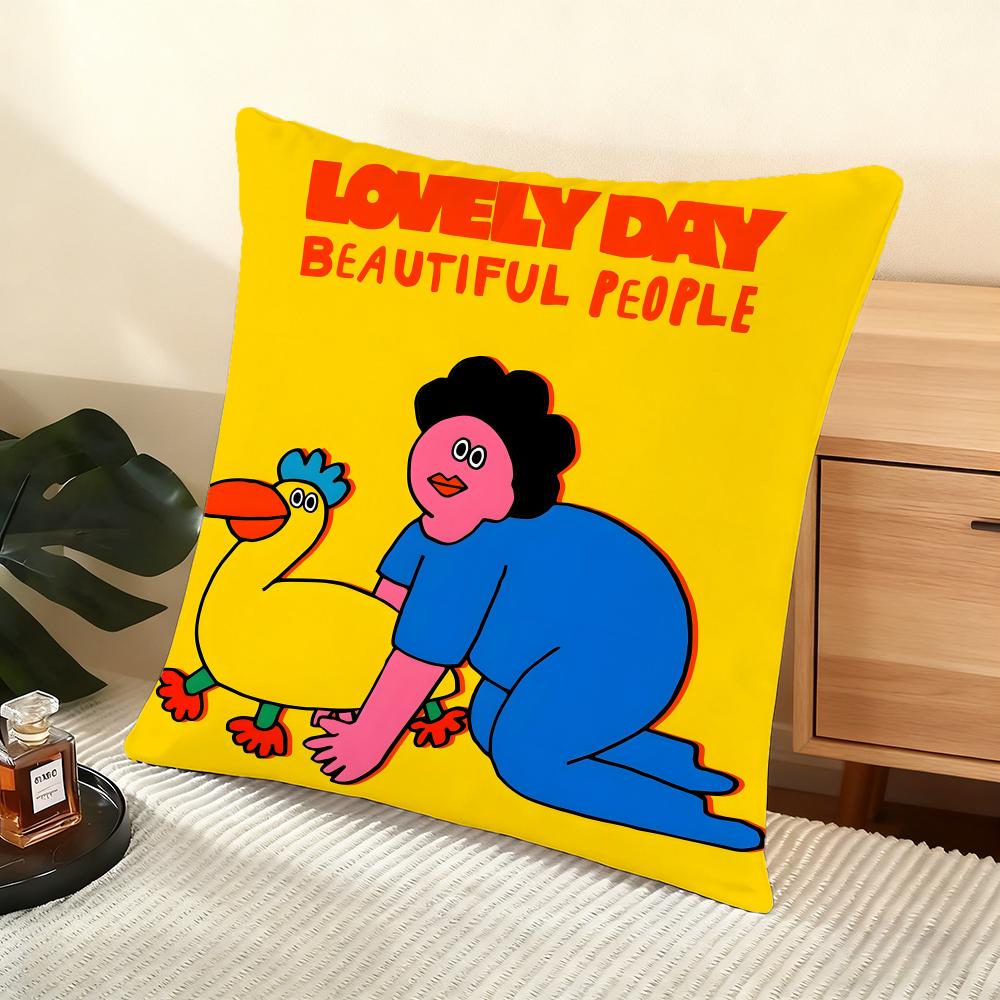 Flat Illustration Cushion Cover Silky Short Plush Home Sofa Cushion Cover - Invisible Zipper Home Decoration