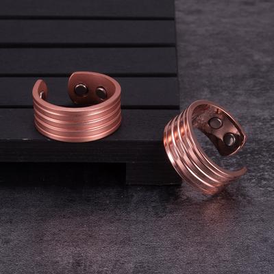 Ikuinen Anel de dedo masculino de cobre puro listrado alianças de casamento anéis magnéticos para homens anel de cobre com punho ajustável