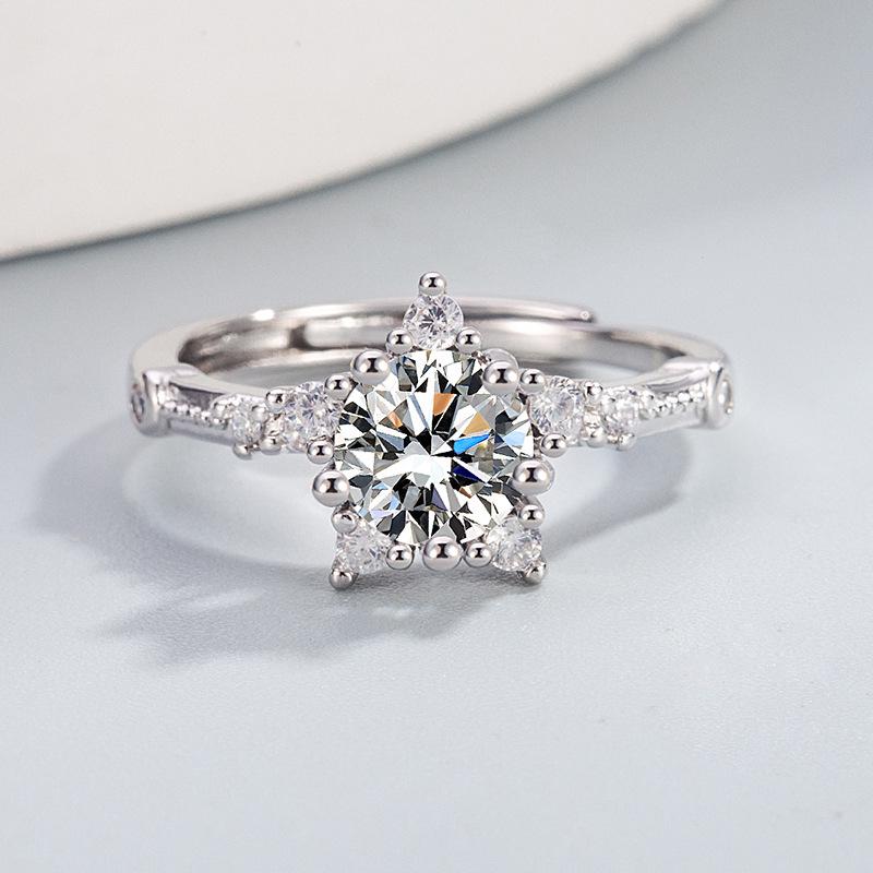 Trendy Five-Pointed Star Moissanite-Style Adjustable Open Ring