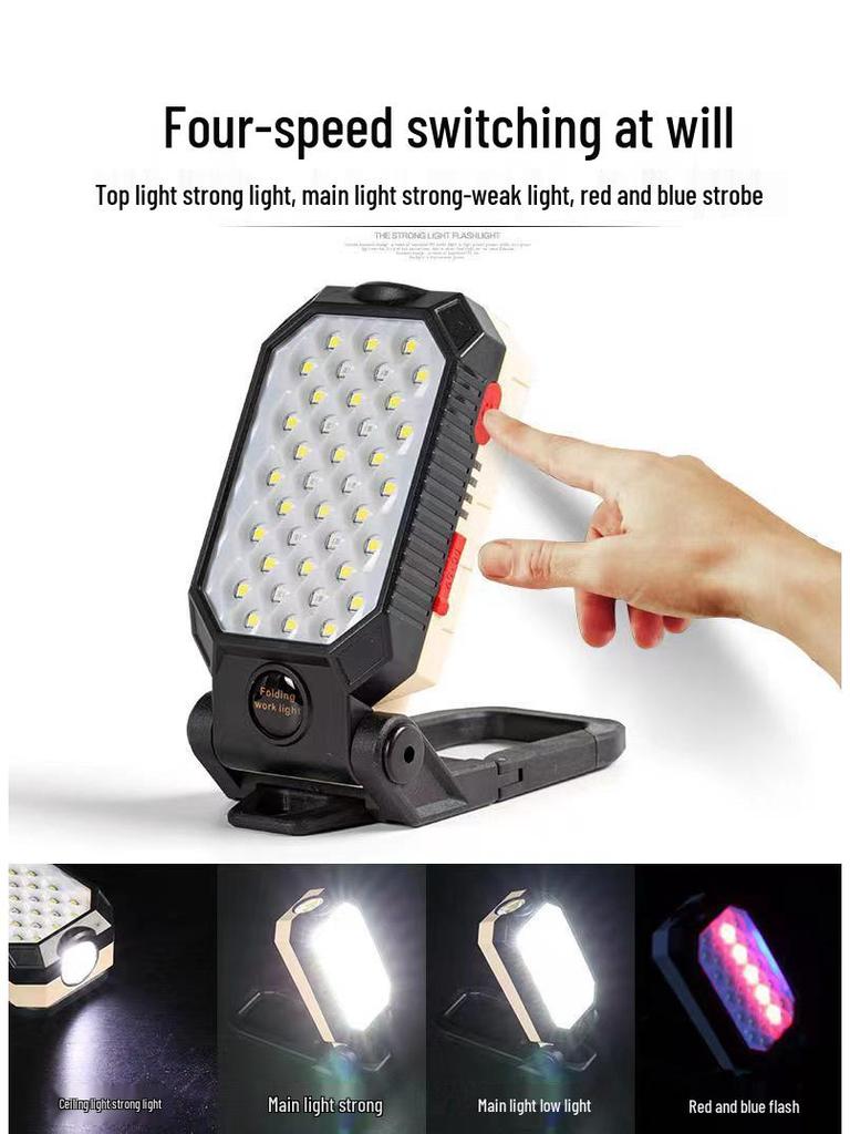 COB LED Work Light: USB Charge, Magnetic Hook, Power Display, Emergency Flashlight