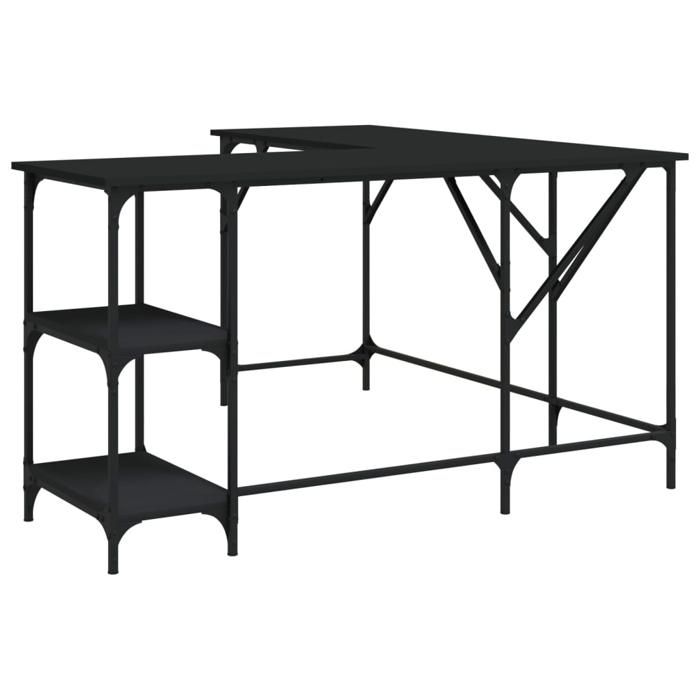 VidaXL Bureau, Table d'Ordinateur avec Étagères, Bureau d'Ordinateur avec Pieds, Table d'Écriture Chambre, Industriel, Noir 837587