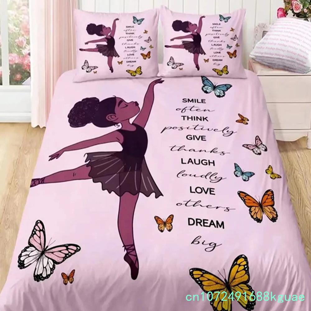 American Black Girl Duvet Cover Set,Black Girl Magic Bedding Set Full Size,Cute Little Afro Black Princess Comforter Cover Sets