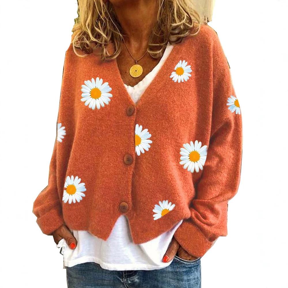Cross2026 Women's Christmas Abstract Floral Casual Cardigan Sweater