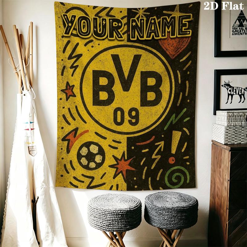 Custom Name Borussia Dortmund Wall Tapestry Aesthetic Wall Hanging Printed Fabric Blanket Decorative Tapestries for Bedroom Living Room Home Decor