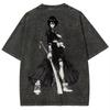 2026 Summer Anime Bleach Vintage Washed Oversized T-shirt, Ichigo Kurosaki Print Streetwear Retro Black Tee For Men Women