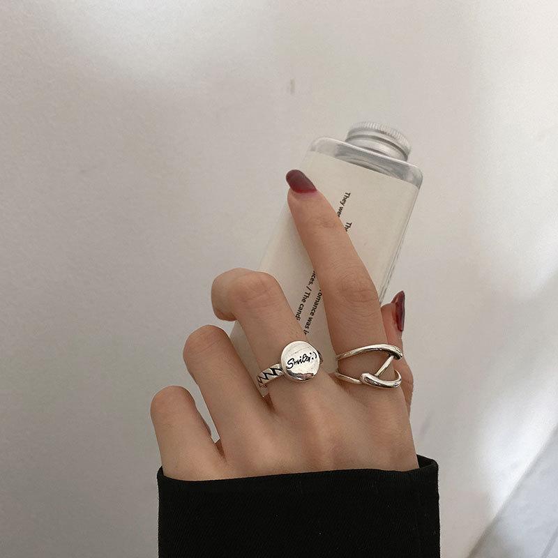 925 Pure Trendy Silver Smiley Face Ring Adjustable Size Perfect For Accessories Womens