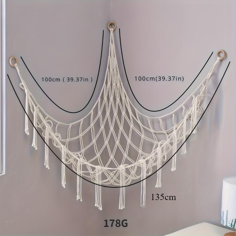 

Handmade Cotton Rope Corner Storage Net | Triangular Toy Organizer | Wall-Mounted Kids Bedroom Toy Hammock for Plushies белый