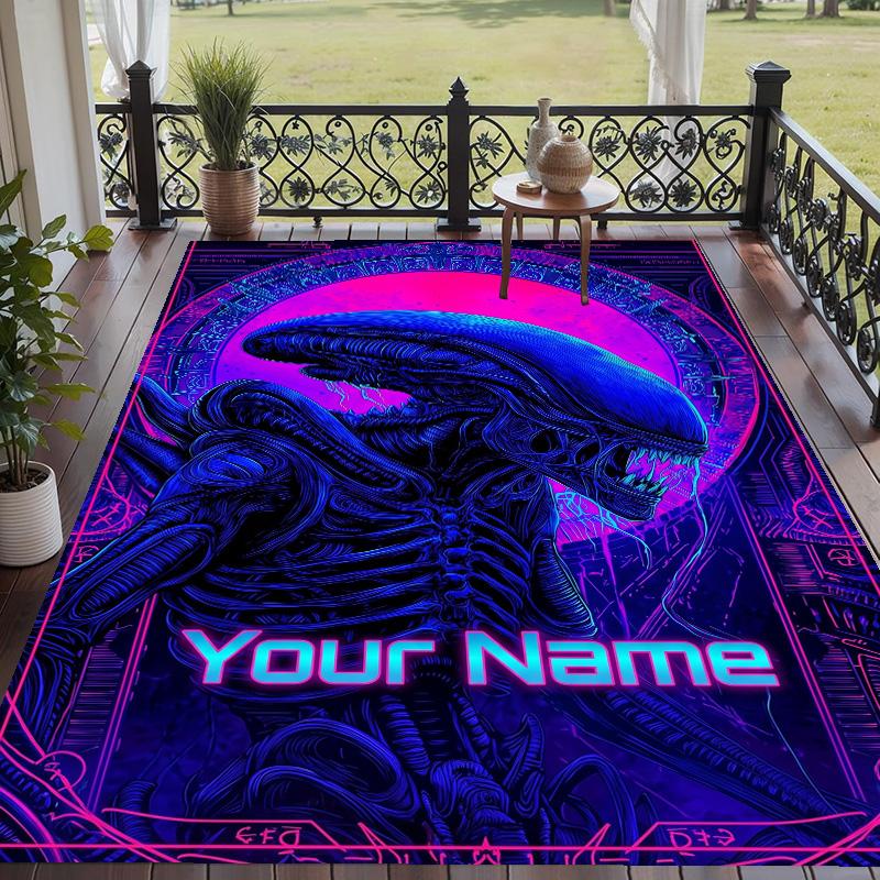 Custom Text Alien Xenomorph Pattern Floor Rug Soft Indoor Carpet Mat Living Room Bedroom