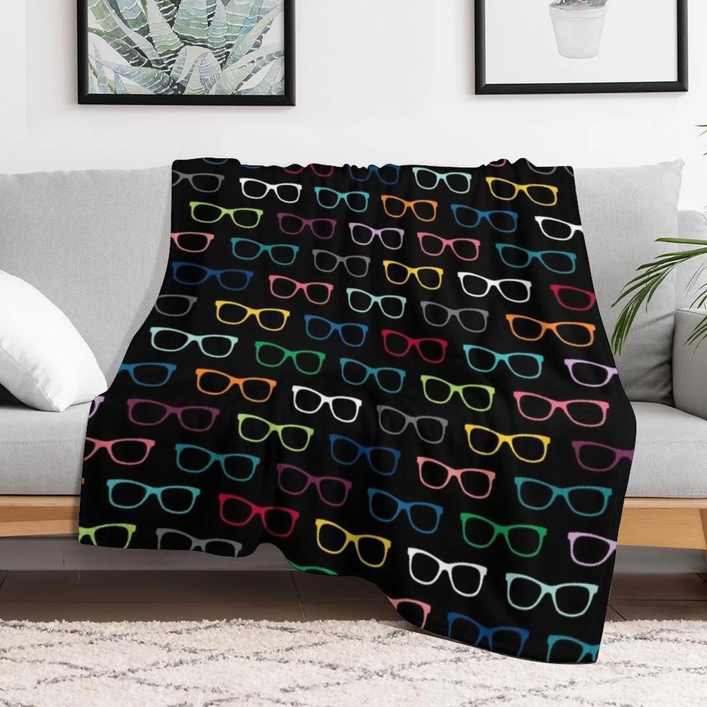 Colorful Hipster Eyeglasses Pattern Throw Blanket Soft Comfort Blanket for Reading Watching TV