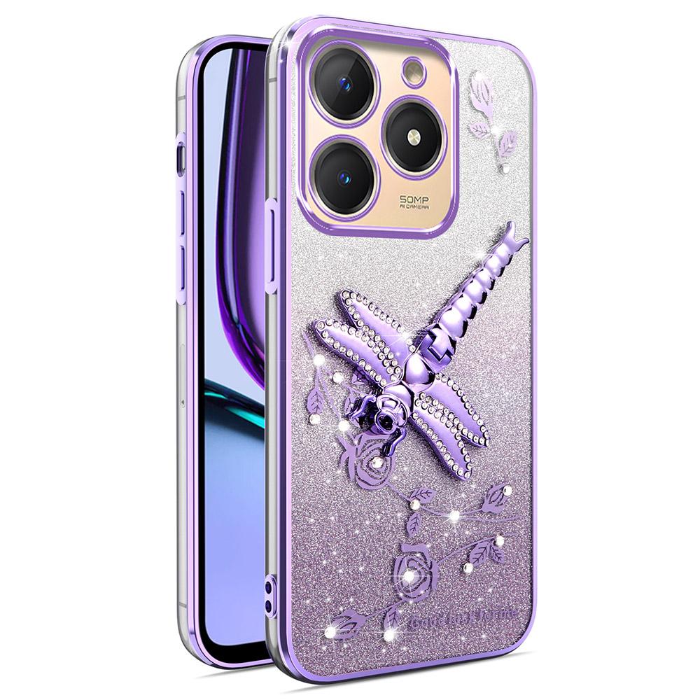 KADEM For Infinix Smart 8 4G Case Dragonfly Kickstand TPU Flowers Glitter Phone Cover