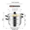 MAXCOOK 304 Stainless Steel 2-Layer Steamer Pot with Glass Lid
