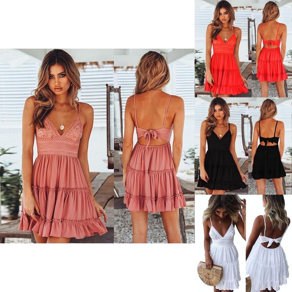 Stylish Women Summer Boho Short Mini Dress For Evening Cocktail And Beach Parties