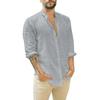 European and American Men's Linen Cardigan Solid Color Casual Stand-up Collar Long-sleeved Shirt