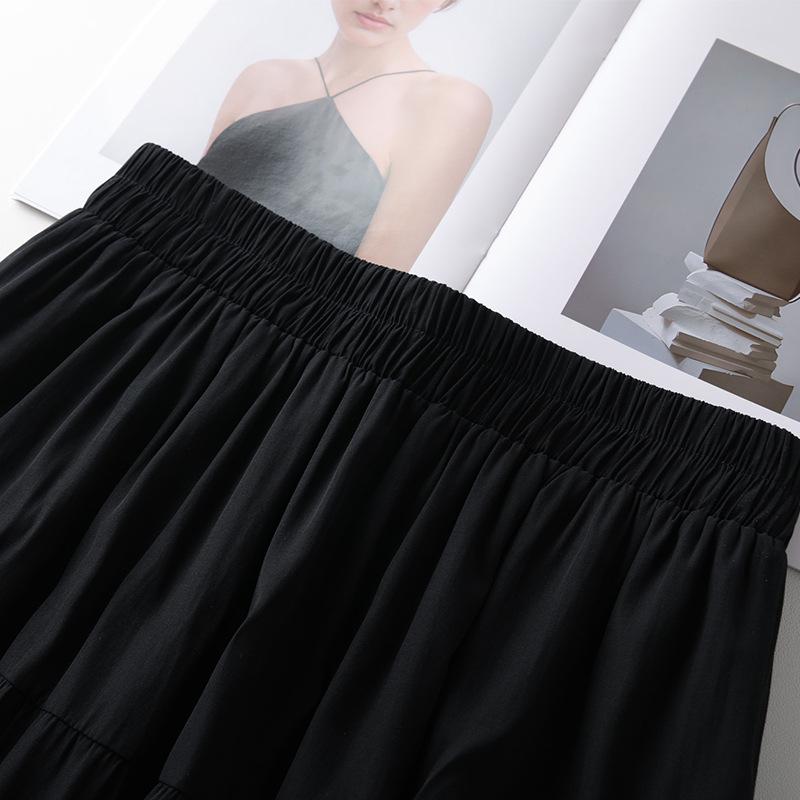 Women's High Waist Black Lace A-Line Midi Skirt - Spring/Summer 2025 Slimming Puffy Cake Swing