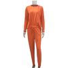 2Pc Women  Color Suit Long Sleeve Leisure Pocket Home Sweatpants Sets