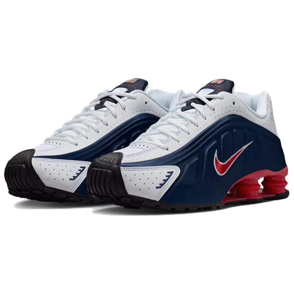 Nike Shox R4 Rutschfest Abriebfest Niedrig geschnitten Freizeit Laufschuhe Unisex Blau Weiß HQ1988-400