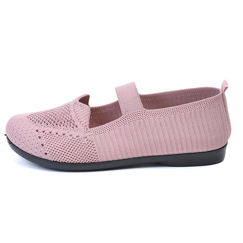 Womens Comfortable Flat Slip-On Shoes Senior Ladies Breathable Mesh Upper Non-Slip Rubber Sole