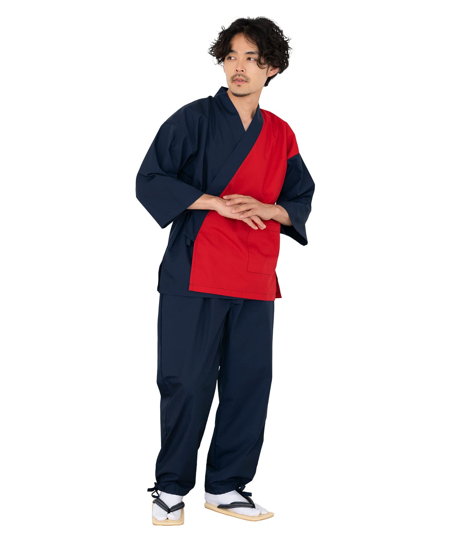 

KYOETSU Men s Two-Tone Samue with Switching Clothes (Size L, Navy/Red)