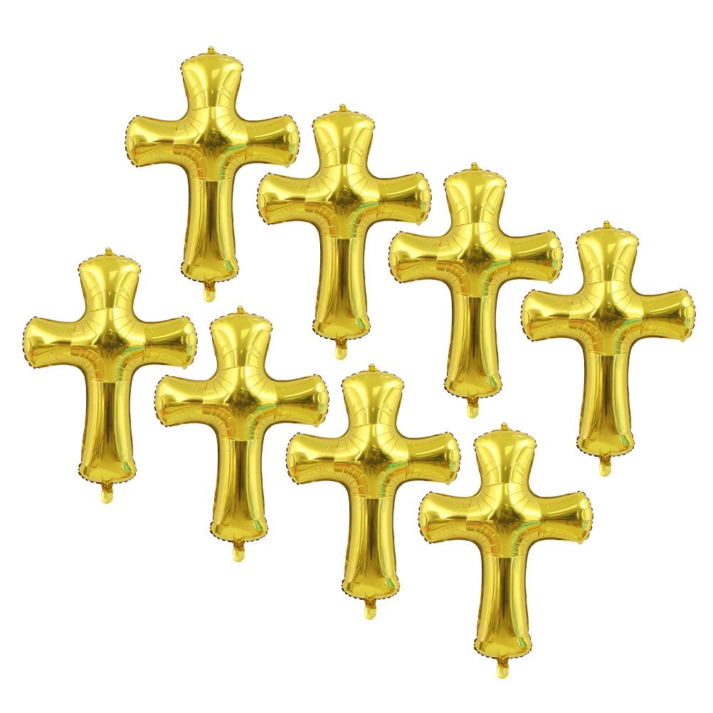 8Pcs Cross Shape Baptism Balloons Aluminum Foil Baby Shower Christening Decoration Party Balloon Prop Cross Shape Balloon