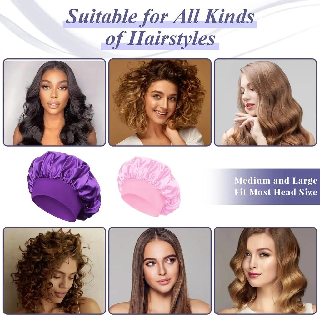 Breathable Silk Bonnet Satin Hair Bonnet Wide Band Sleep Cap Sleep Cap Stay on All Night Hair Wrap Cover Slouchy for Long Hair