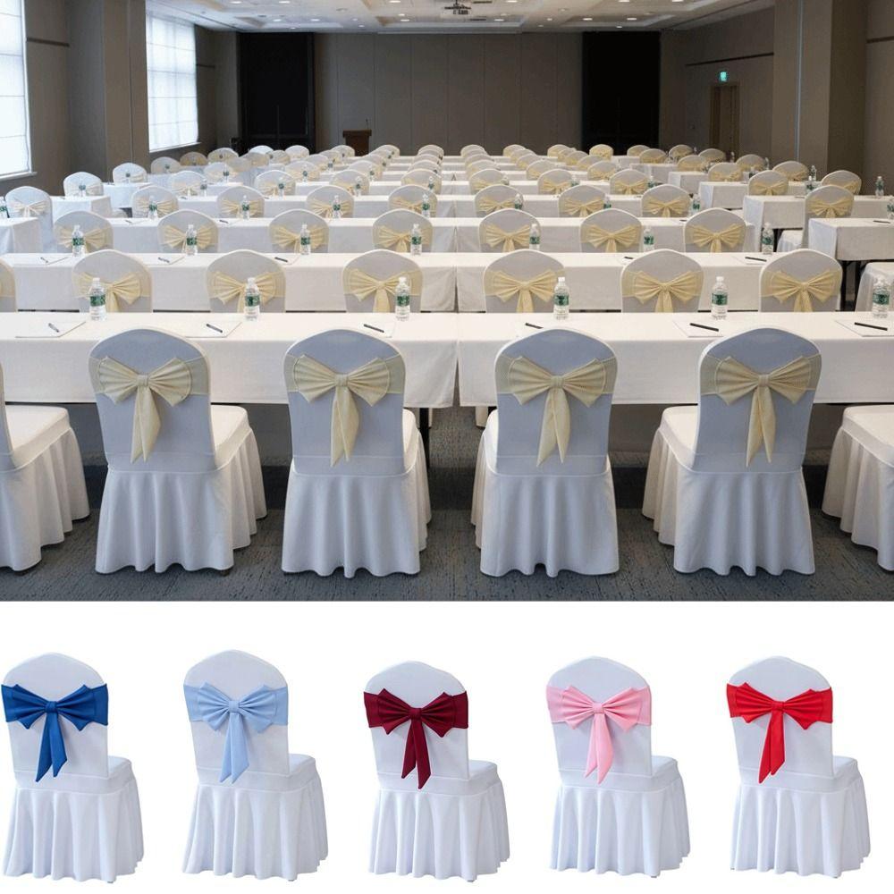 Spandex Chair Sash Ready Made Satin Ribbon Bows Chair Bands  Wedding Banquet Events Decoration
