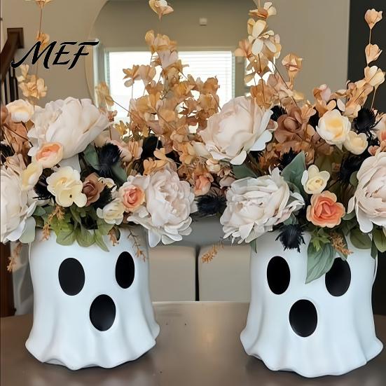 Portable Candy Storage Bucket Ghost Decor, Halloween Planter Vase Cute Bucket, Bowl for Indoor Outdoor Home Display Decoration Resin Container