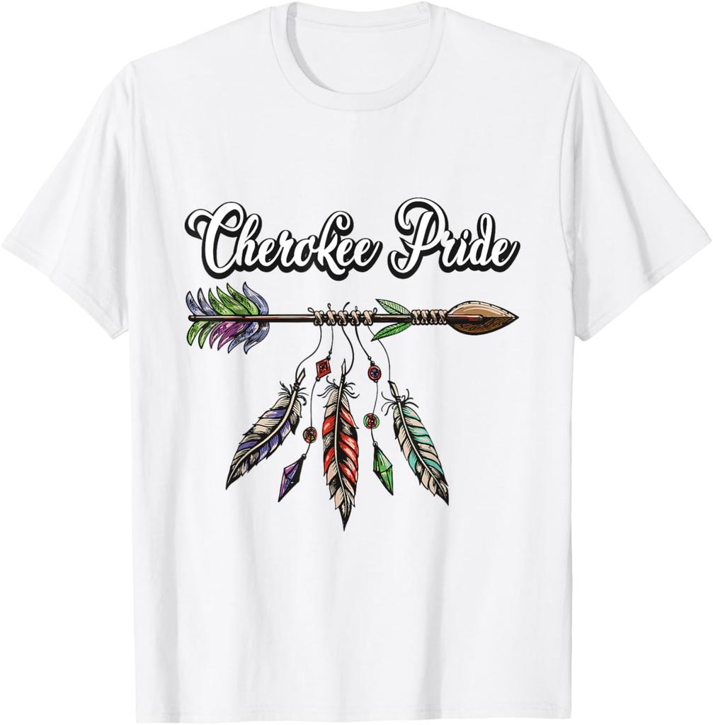 Cherokee Stolz Federn Indianer T-Shirt Baumwolle Vintage Herrenbekleidung Oberteile Lässige Grafik-T-Shirts Camisas Streetwear