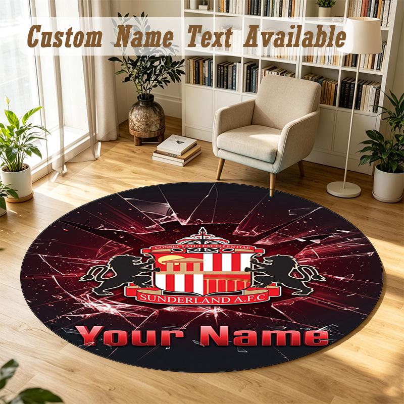 Round Rug Custom NameSunderland FC Pattern Non Slip Carpet Home Floor Decor