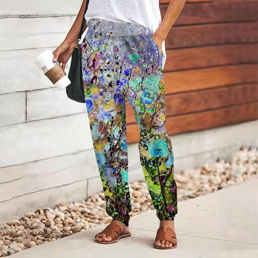 

Женские брюки с цветочным принтом на шнуровке, с эластичной талией, свободные брюки, повседневные длинные брюки, брюки с карманами 8XL