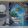 Beach Shower Curtain Tropical Island Ocean View Rock Cave Design Nature Art Modern Bathroom Decor Waterproof Printed Bath