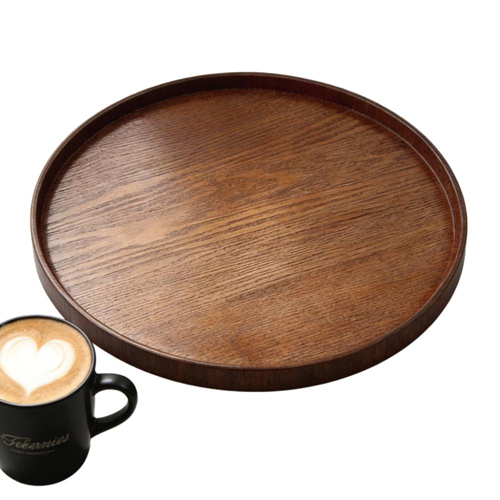 Plateau de service rond en bois antidérapant pour thé, café, snacks, assiette alimentaire, plateau de décoration pour la maison, assiette à salade, dessert, accessoires de cuisine