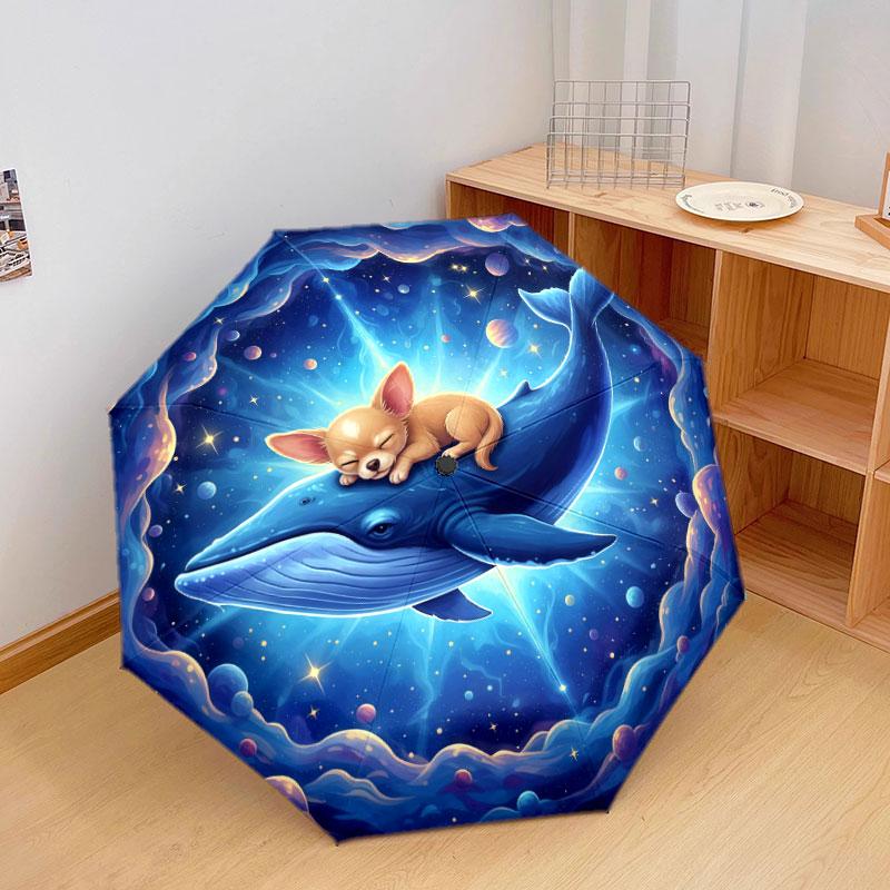 Whales and Pets Pattern Pattern New Style Umbrella, 1 Piece Automatic Folding Umbrella, Portable Travel Umbrella, Outdoor Umbrella, Birthday Gift