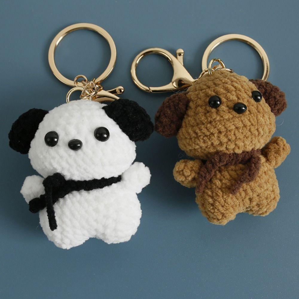 Finished Product Handwoven Dog Key Ring Animal Doll Crochet Keychains Knitted Dog Pendant Backpack