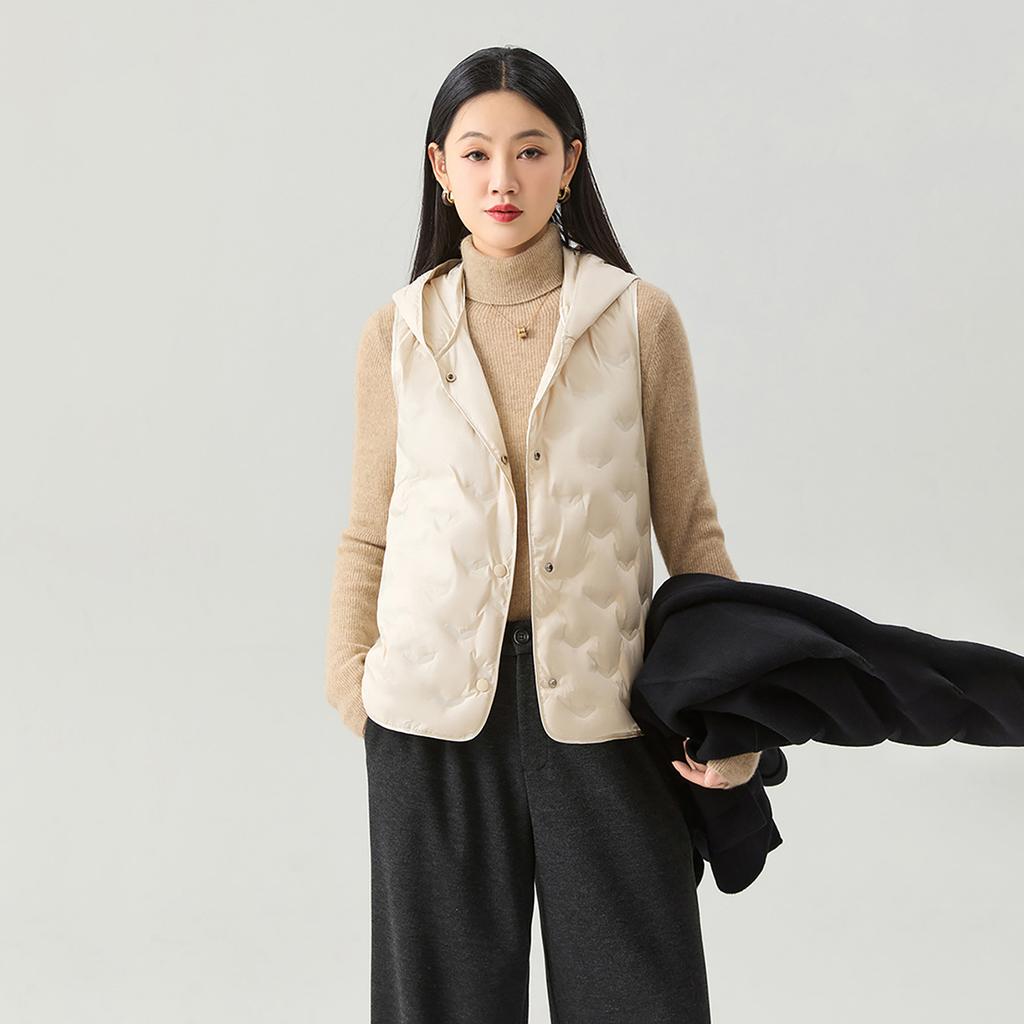 Anti-season Double-sided Coat Wool Cashmere Gold Buckle Women's Coat with Casual Hooded Vest Two-piece Set