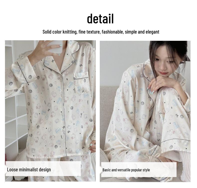 2025 Cute Korean-Style Cartoon Pajamas for Women - Long Sleeve & Pants - Autumn/Spring Homewear
