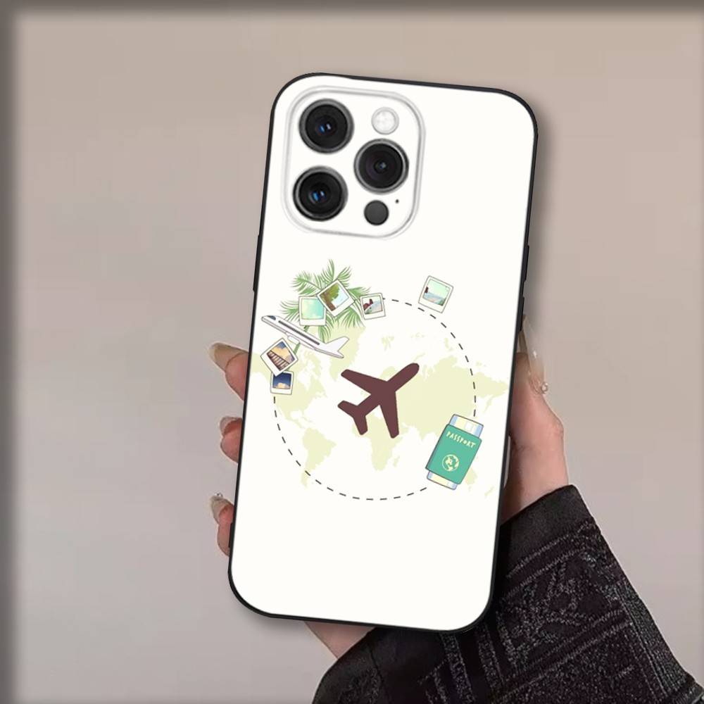 Travel Plan Phone Case For iPhone 17,16,15,14,13,12,11,Pro,Max,Plus,Air,X,XS,XR,SE,8,7,Mini,Soft Black Funda