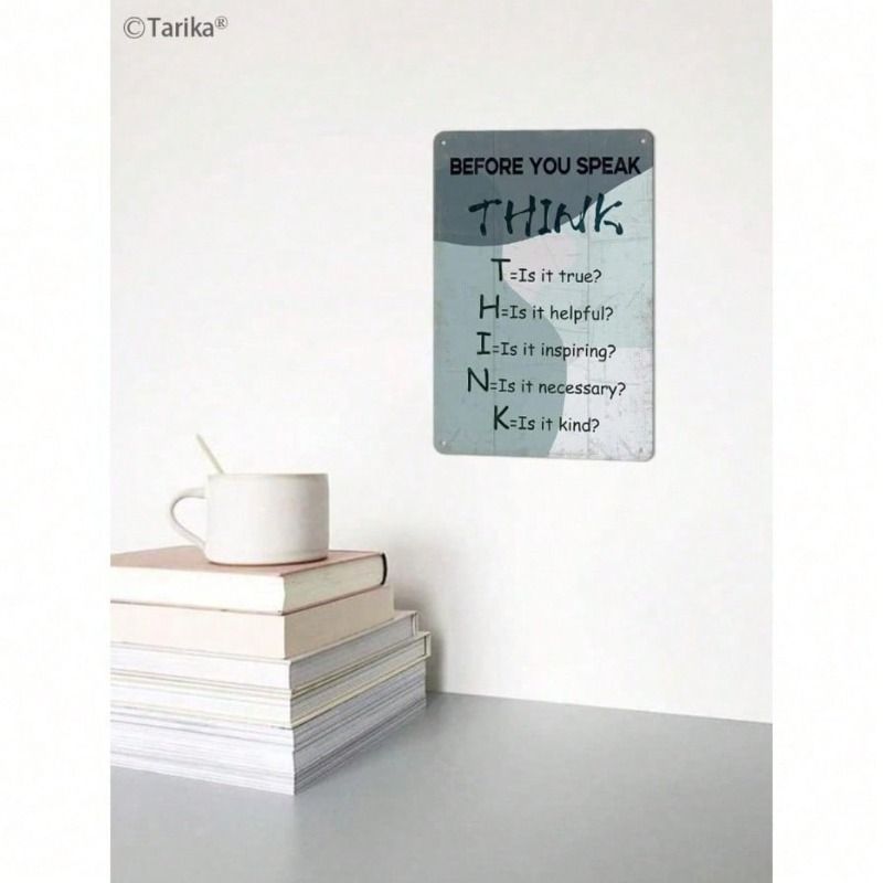 Vintage Metal Sign Wall Art Before You Speak Think Inspirational Quote Retro Home Decor Bar
