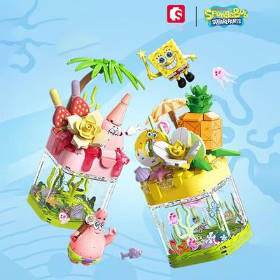 SpongeBob Patrick Star Construction Brick DIY Pineapple Strawberry House Model Bricks Collection Featuring Light Desktop Decoration Children
