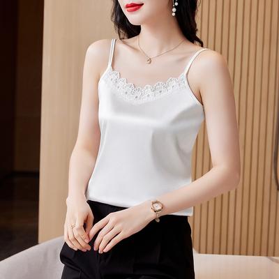 Spring New Lace Suspender Vest Women's Inner Black Acetic Acid Satin Temperament Versatile Sleeveless Bottoming Shirt