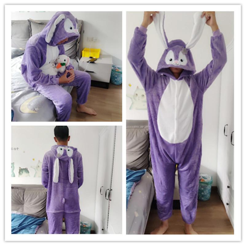 Autumn And Winter Parent-Child Clothing Men And Women Children Cartoon Animal One-Piece Pajamas Rose Red Rabbit Flannel Loungewear Performance Clothes