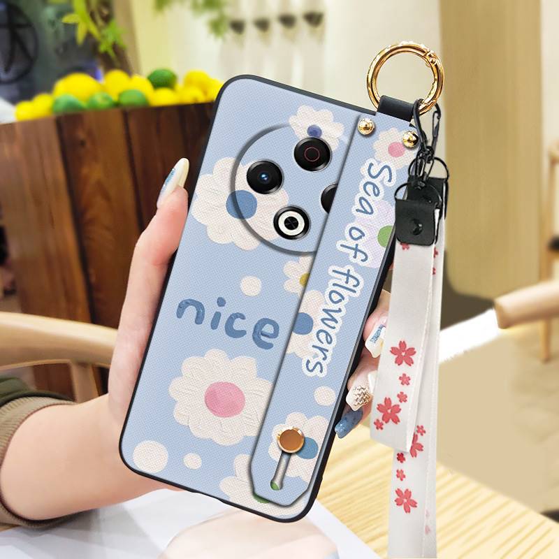 Back Cover Wristband Phone Case For Tecno Spark30 4G/KL6 Fashion Design Kickstand Silicone Anti-knock Protective Flower